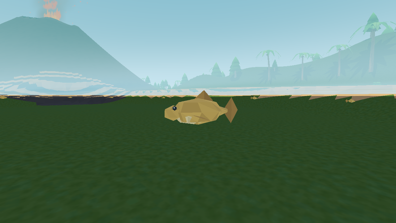 Lepidotes-inspired prehistoric fish swimming in the island lake